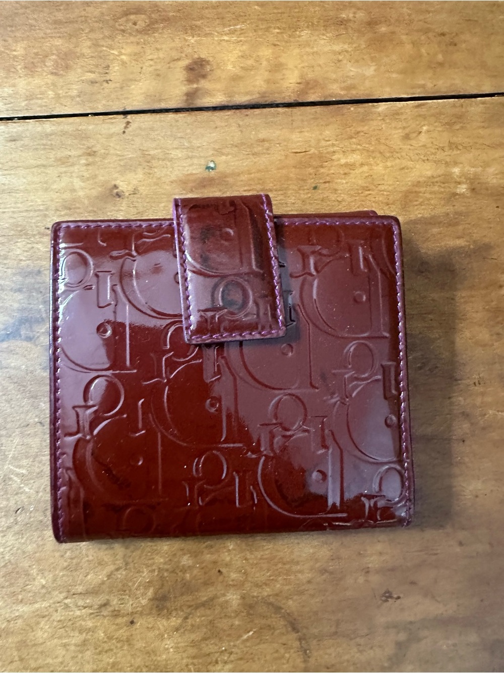 Dior Ladies Patent Leather Mini Wallet Burgundy